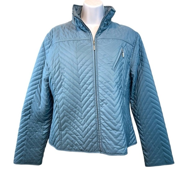 Quilted Zip Up Shell Jacket Women’s Size Large Blue Fall Layer Weatherproof - Picture 1 of 14